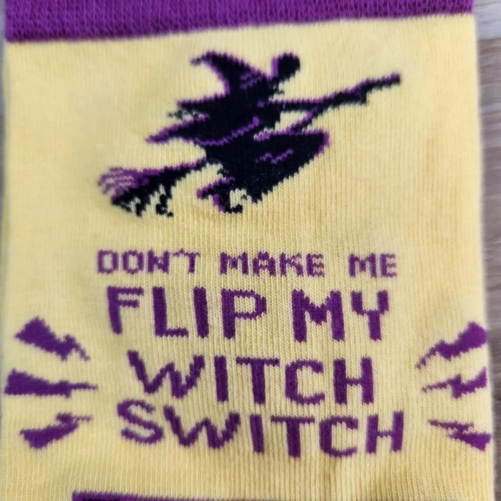 🩵NWT Yellow & Purple Don't Make Me Flip My Witch Switch Socks